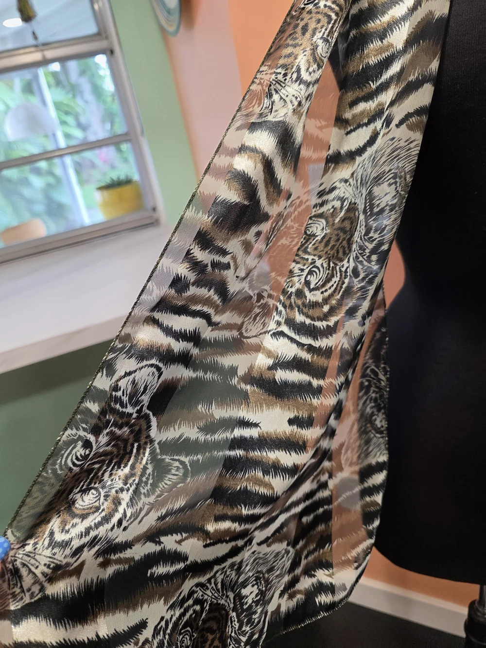 Vintage 90s Tiger Scarf Animal Print Satin Scarf - Black, Brown, Cream